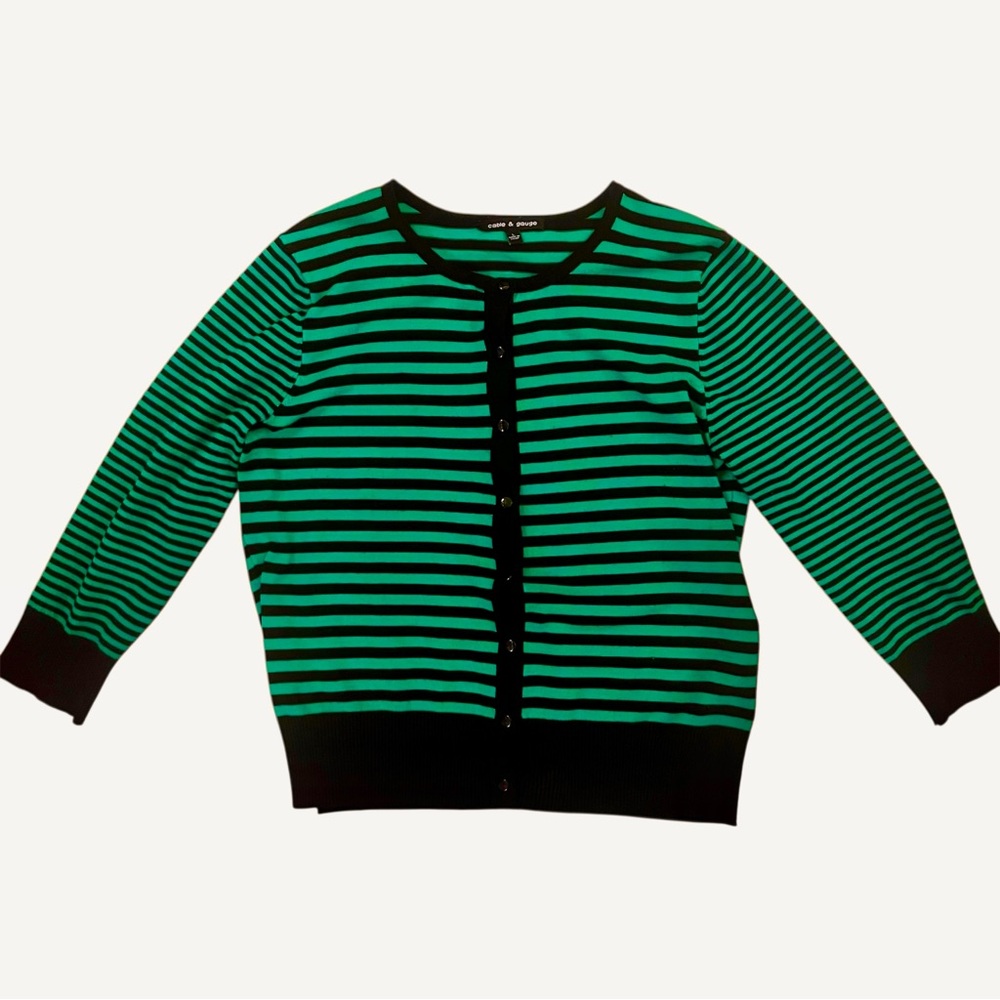 Cable & Gauge Green and Black Striped Cardigan